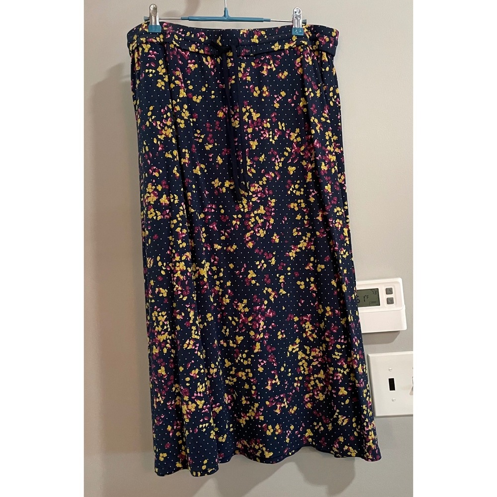 J. Jill Wearever Midi Skirt Womens Medium Navy Blue Floral Polka Dot Drawstring